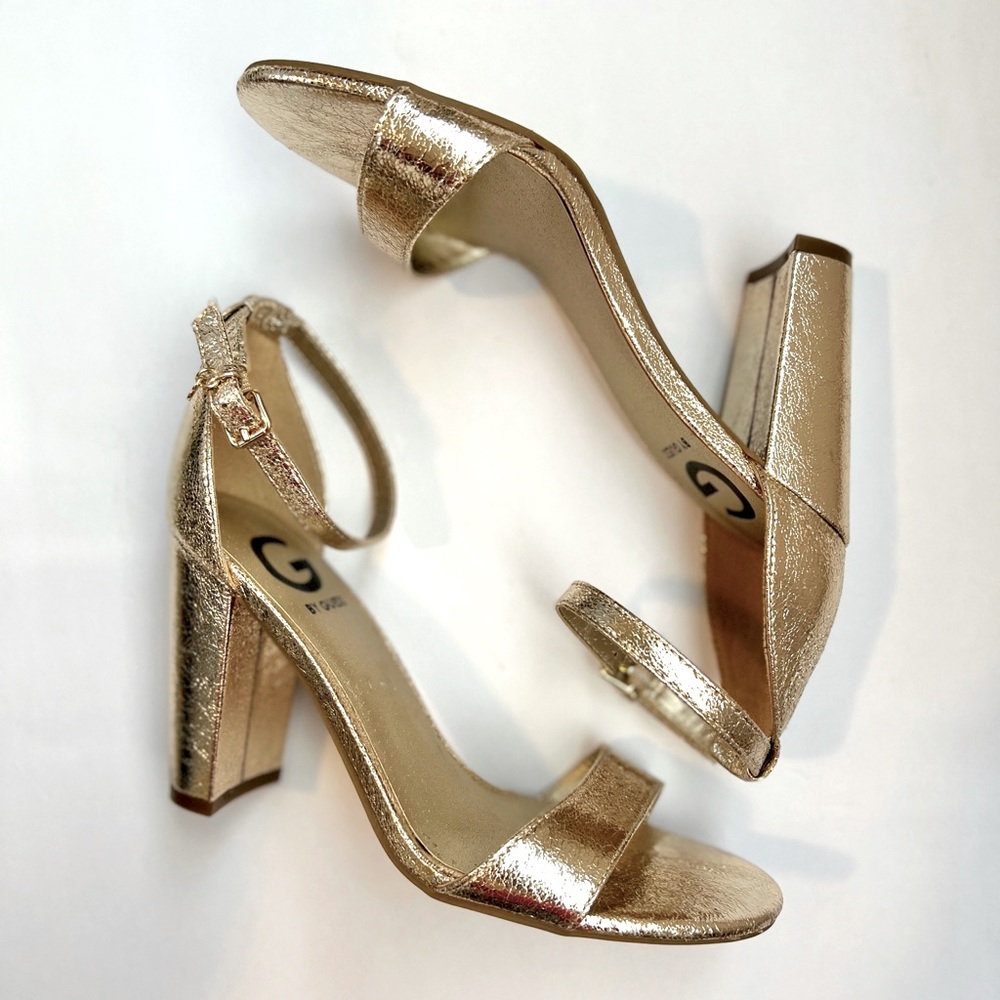 G by Guess Gold Ankle Strap Sandals 6.5